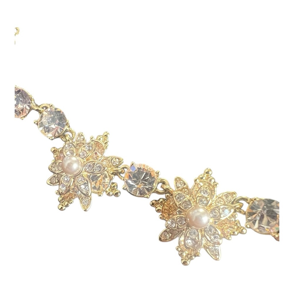 Marchesa Gold-Tone Crystal & Pearl Flower Necklace, 16-19" Adjustable - Picture 4 of 7